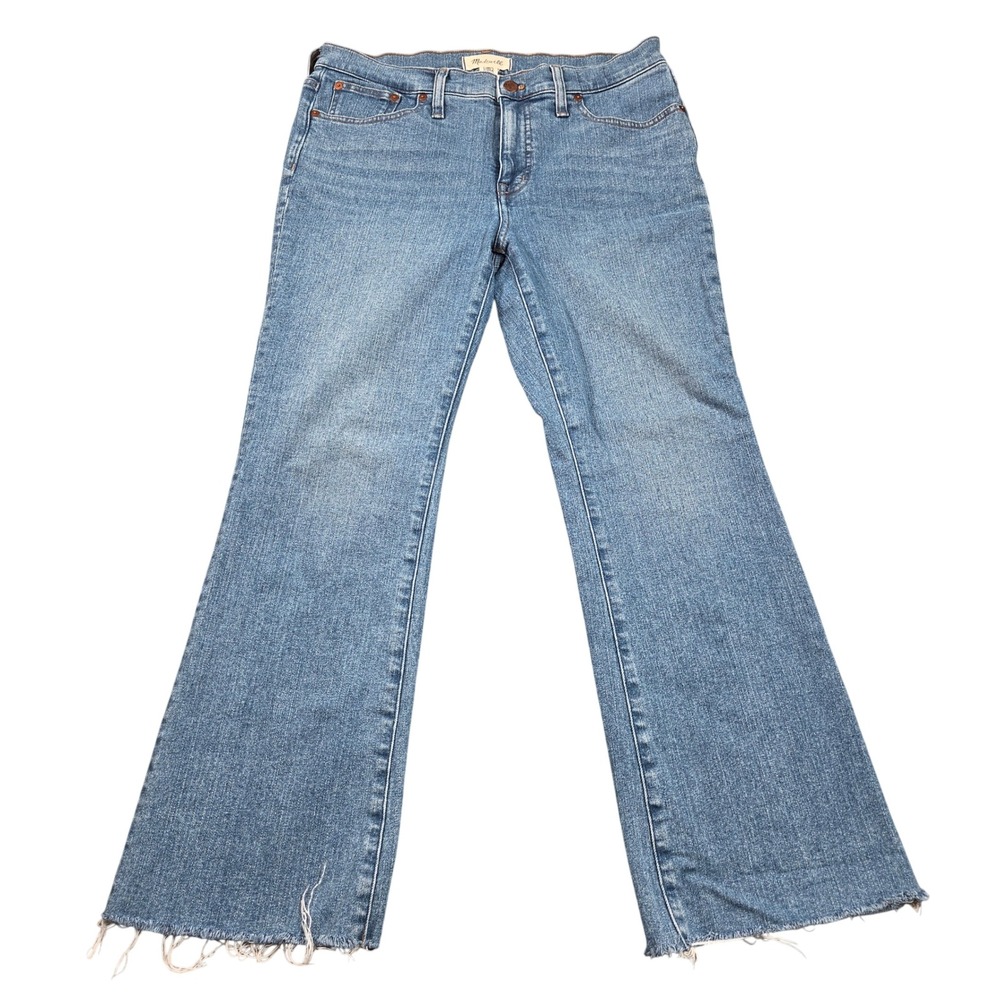 Madewell Mid-Rise Kick Out Jeans Womens 29 Blue Medium Wash Raw Hem Flare Denim